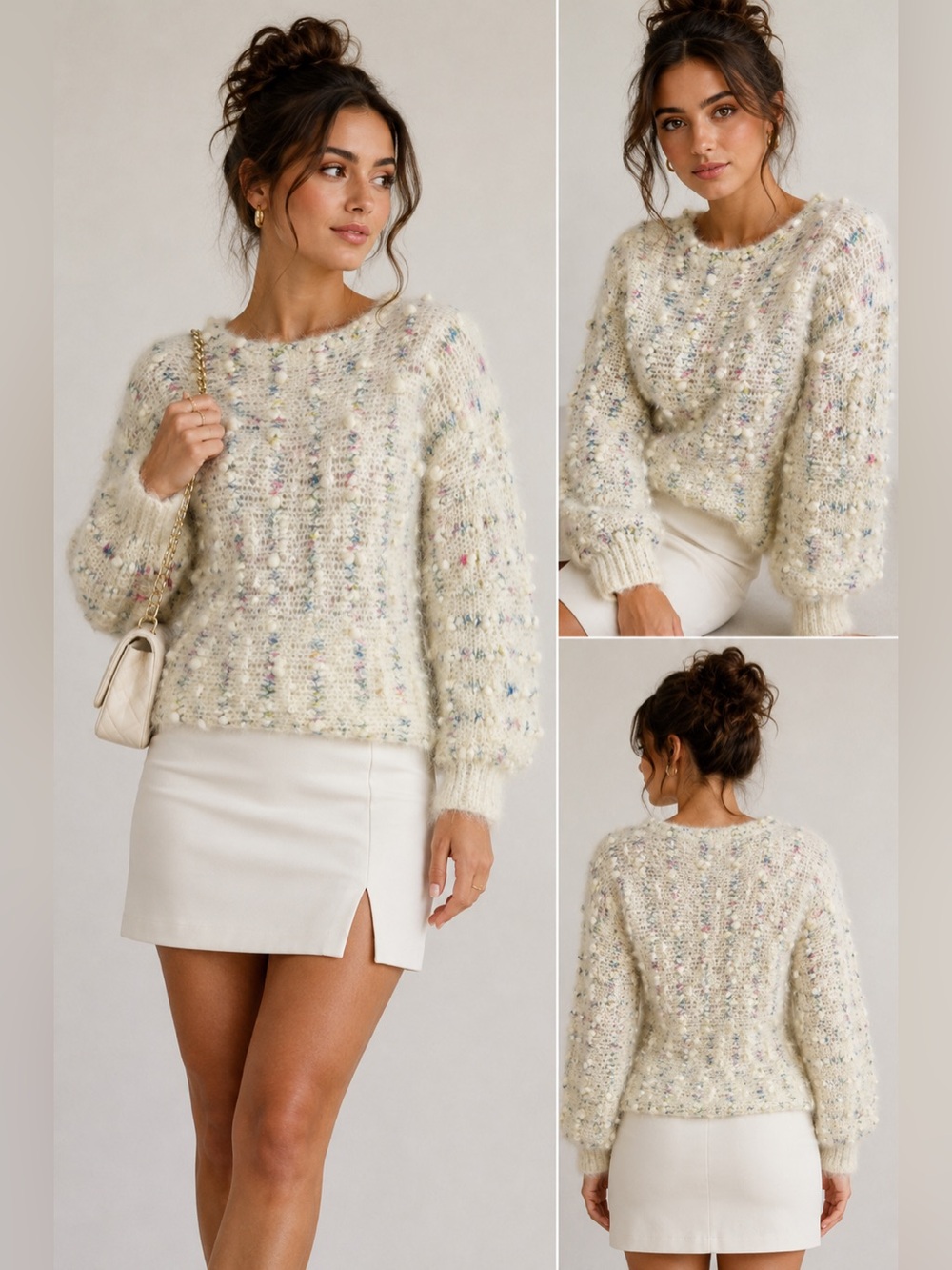 Bernat Klein Hand-Knit‎ Mohair Bobble Sweater Multicolor Pullover Jumper Fits M